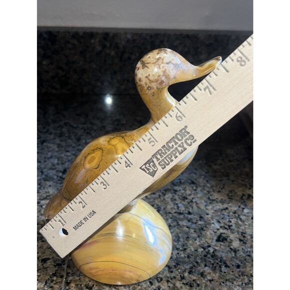 Solid Alabaster Marble Onyx Duck Figurine Hand Carved Brown Honey Swirl HEAVY - Picture 7 of 7